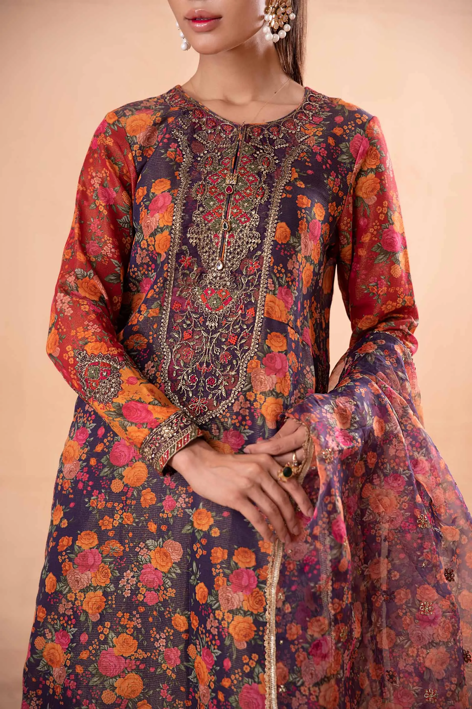 3 Piece Printed Cotton Masoori Suit | DW-EA24-31