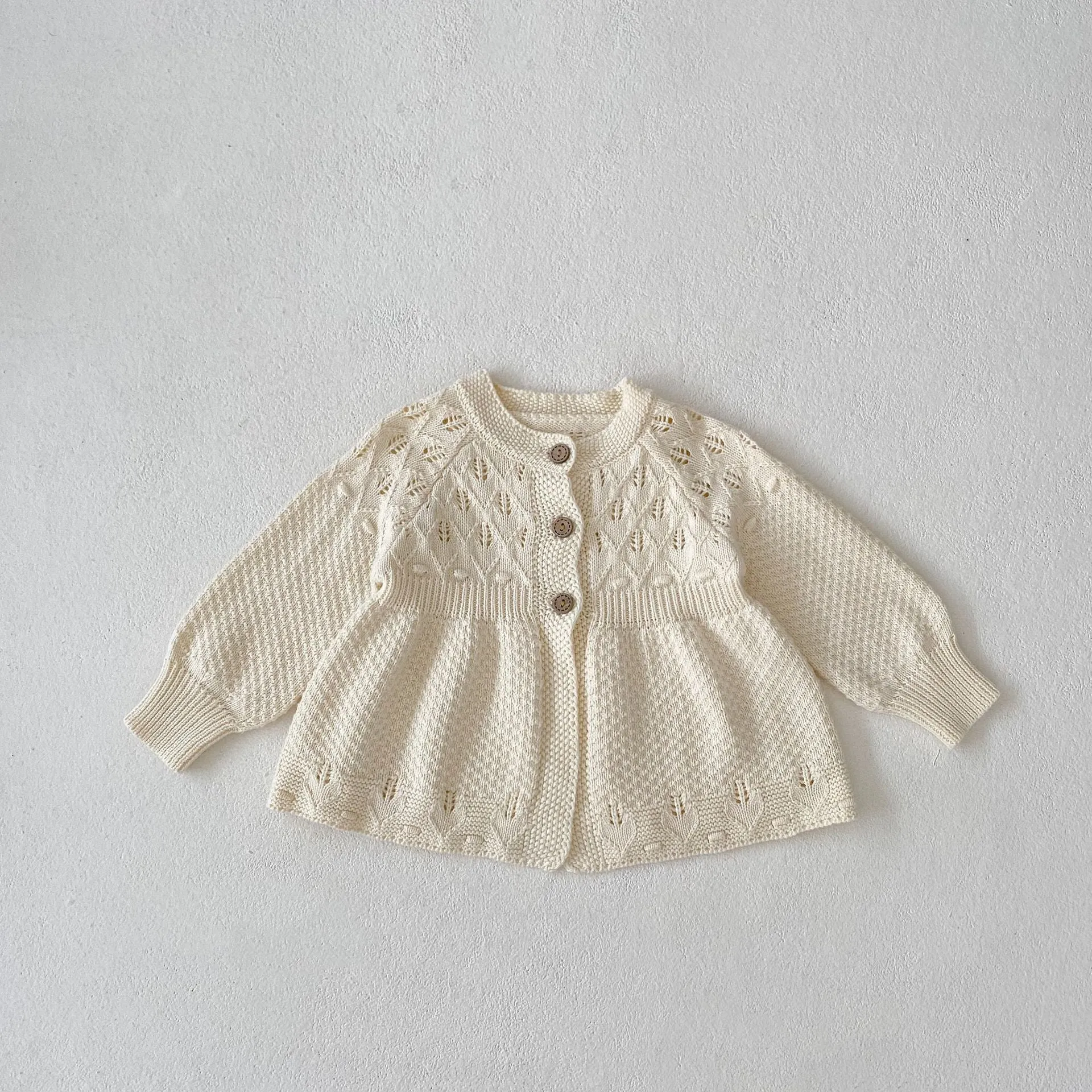 Baby Doll Knit Cardigan with Openwork Detail