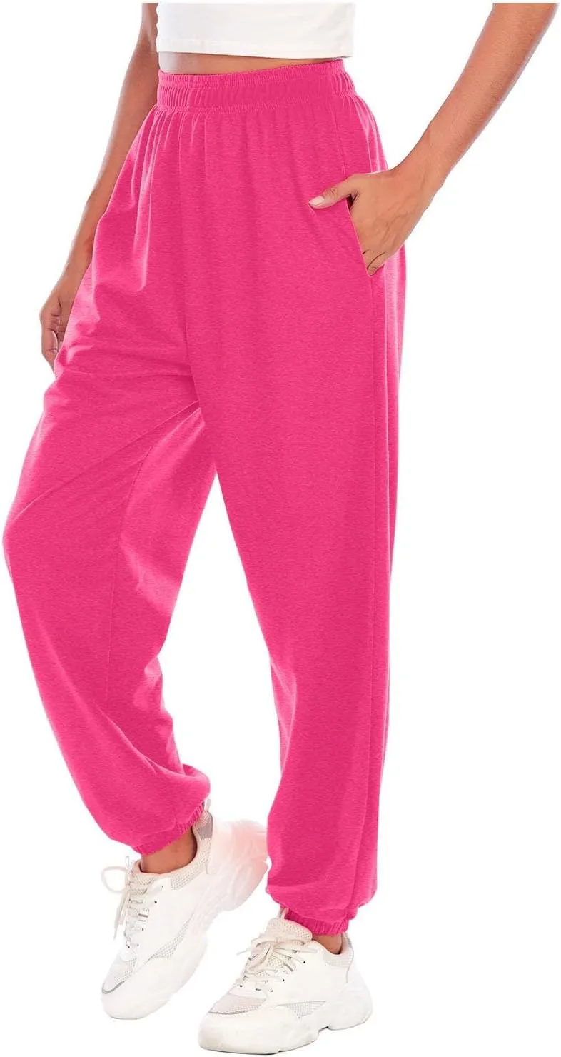 Baggy Sweatpants for Women Lightweight Elastic High Waisted Sweatpants Joggers with Pockets Comfy Lounge Pants Trousers
