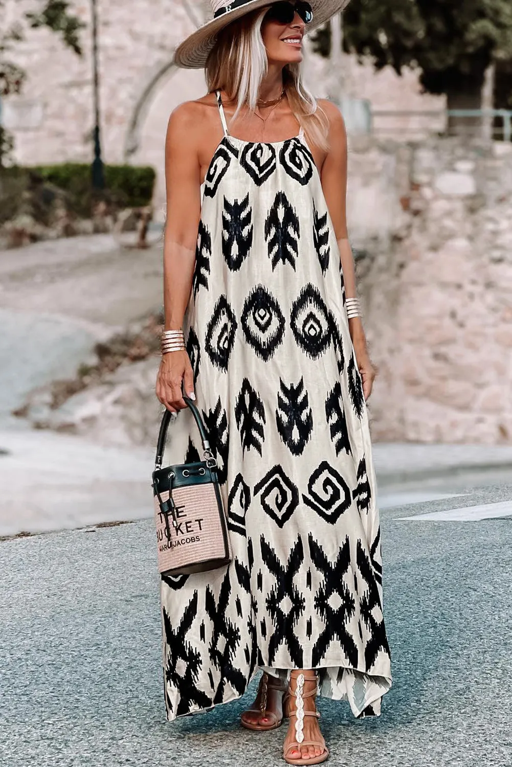 Blue Zone Planet |  Black Western Aztec Printed Vacation Sundress