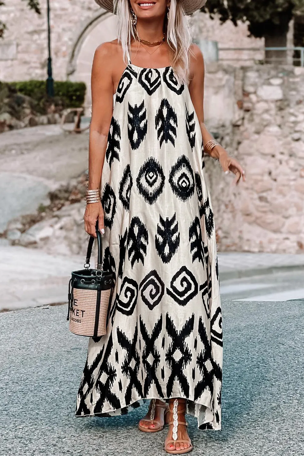 Blue Zone Planet |  Black Western Aztec Printed Vacation Sundress
