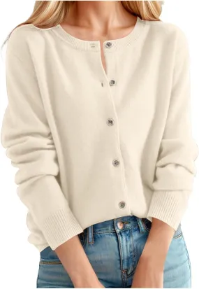 Cardigan Sweaters for Women Long Sleeve Crew Neck Soft Cashmere Sweater Open Front Button Lightweight Warm Outerwear
