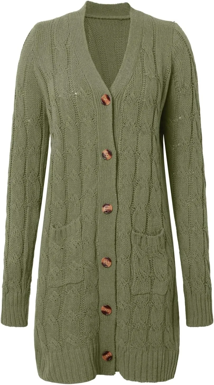 Chunky Knit Long Cardigans for Women Soft Open Front Button Down Sweaters Outerwear Trendy Loose Fall Clothes Coats