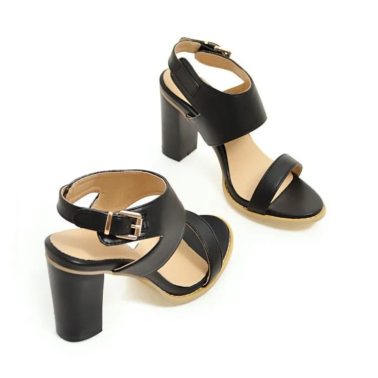 Color Belt Buckle Thick Heel High Heel Open Toe Sandals