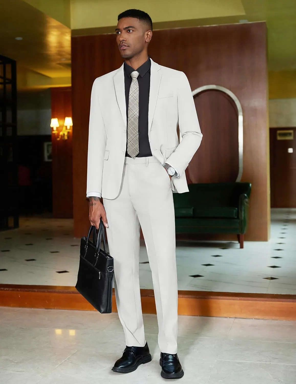 COOFANDY Mens 2 Piece Suit Slim Fit 2 Button Formal Jacket Suits Pants Set for Wedding Business Prom