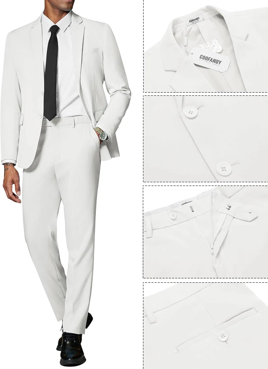 COOFANDY Mens 2 Piece Suit Slim Fit 2 Button Formal Jacket Suits Pants Set for Wedding Business Prom