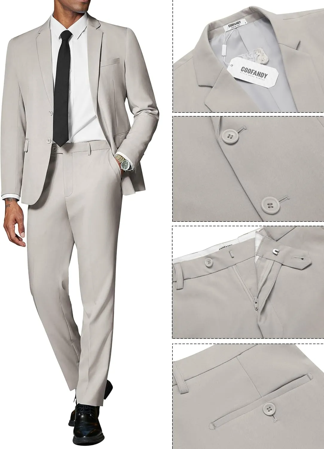 COOFANDY Mens 2 Piece Suit Slim Fit 2 Button Formal Jacket Suits Pants Set for Wedding Business Prom