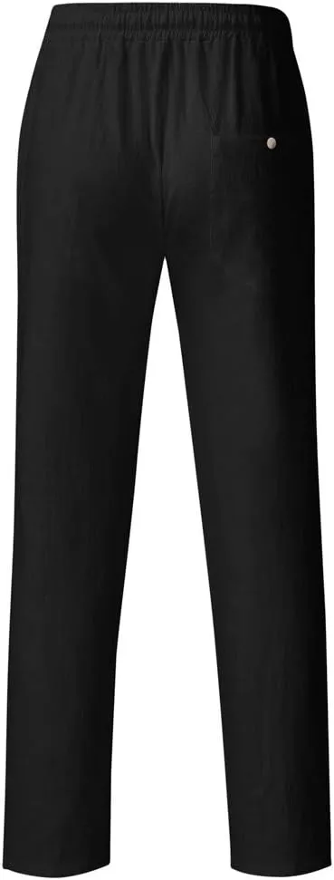 Cotton Men's Casual Pants Lightweight Elastic Drawstring Breathable Relaxed Straight Daily Travel Summer Trousers