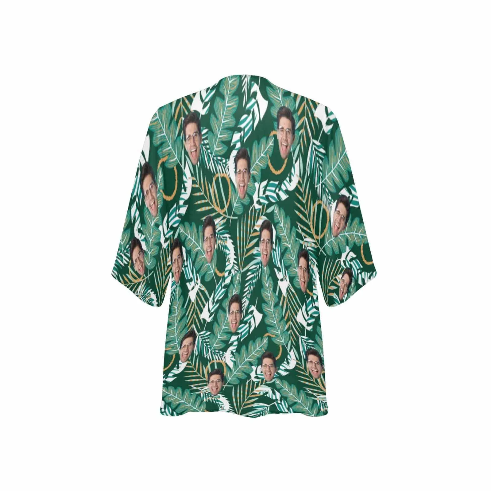 Custom Face Banana Leaves Women's Bikini Swimsuit Long Short Kimono Chiffon Blouse Set