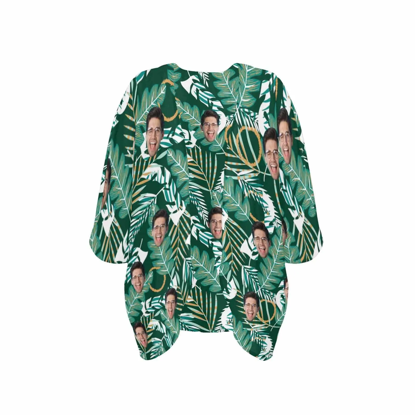 Custom Face Banana Leaves Women's Bikini Swimsuit Long Short Kimono Chiffon Blouse Set