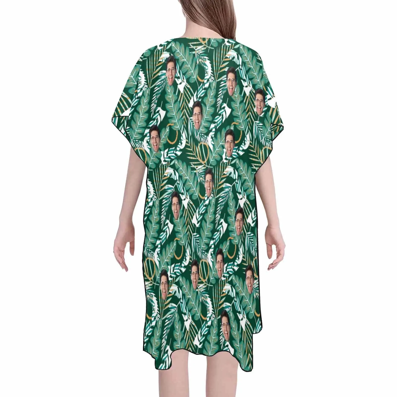 Custom Face Banana Leaves Women's Bikini Swimsuit Long Short Kimono Chiffon Blouse Set