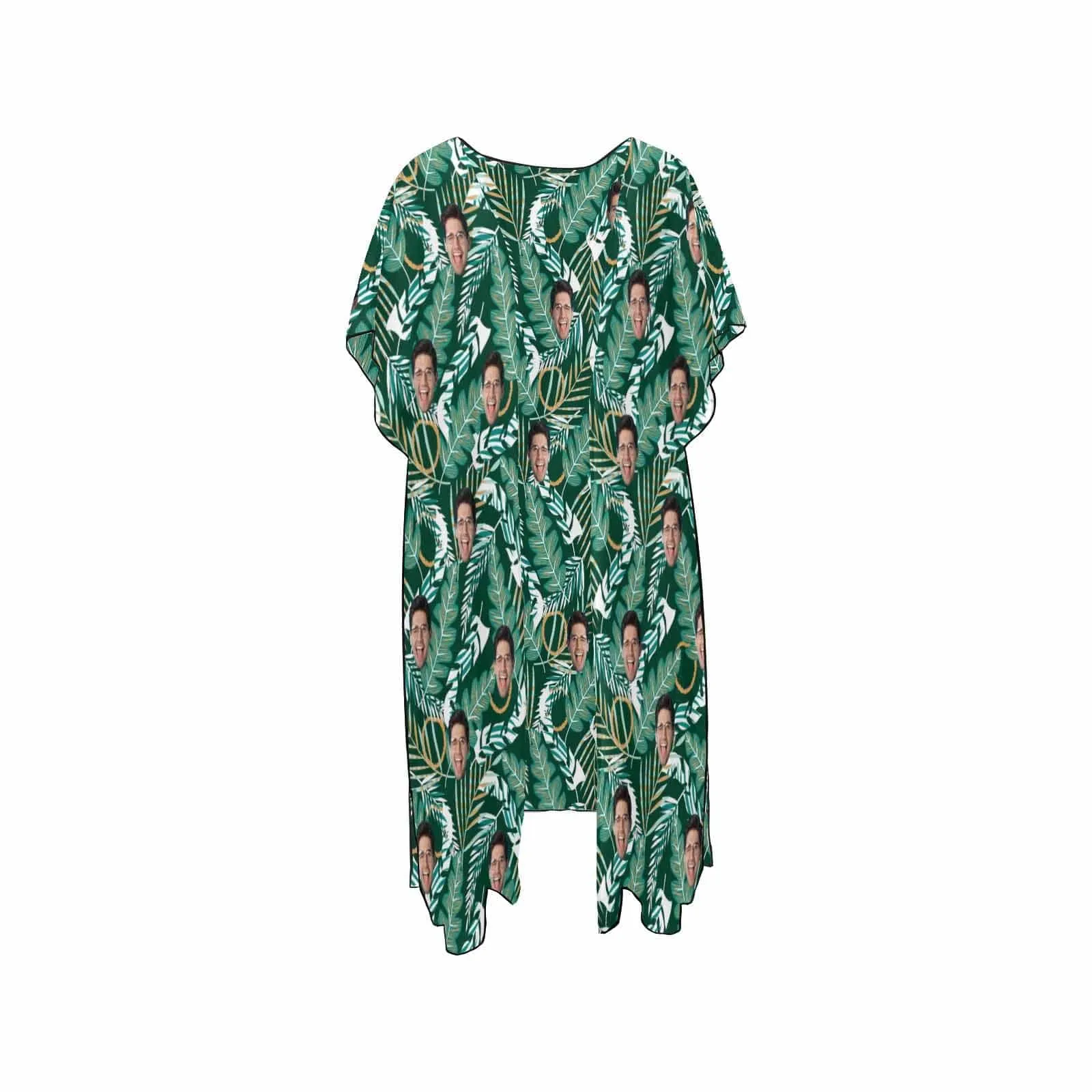 Custom Face Banana Leaves Women's Bikini Swimsuit Long Short Kimono Chiffon Blouse Set