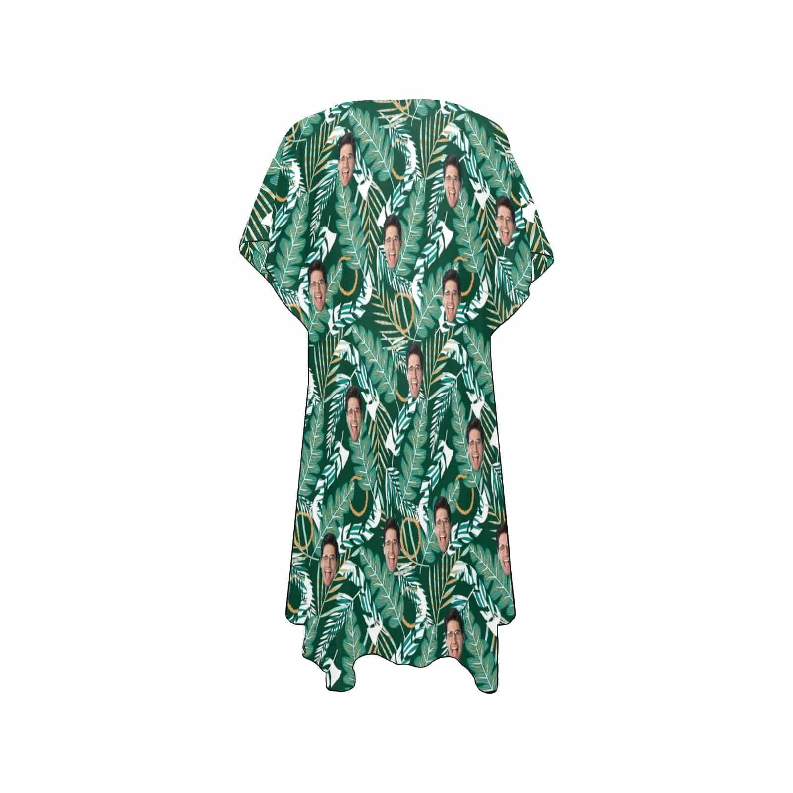 Custom Face Banana Leaves Women's Bikini Swimsuit Long Short Kimono Chiffon Blouse Set