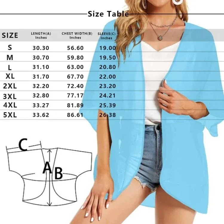 Custom Face Cactus Women's Bikini Swimsuit Long Short Kimono Chiffon Blouse Set