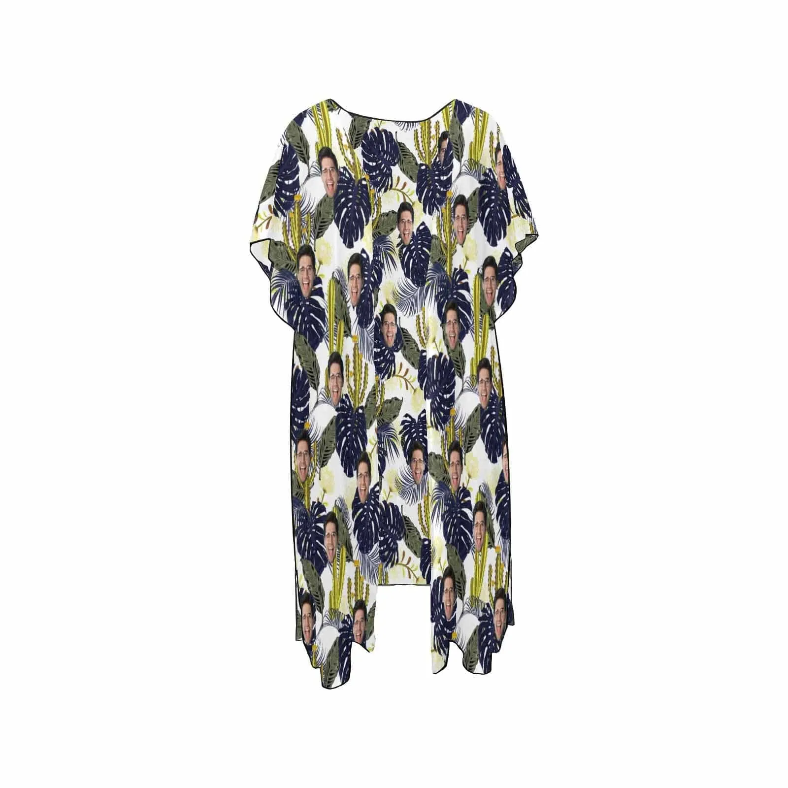 Custom Face Cactus Women's Bikini Swimsuit Long Short Kimono Chiffon Blouse Set
