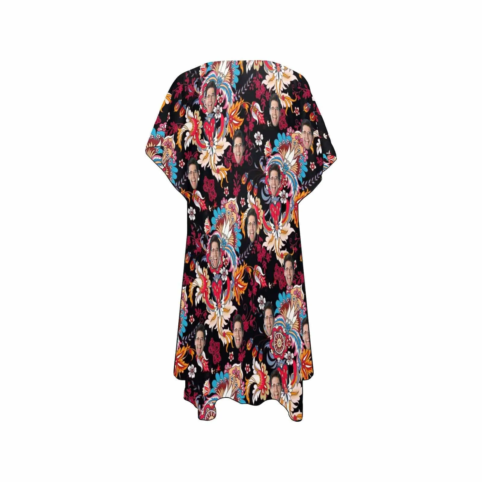 Custom Face Dark Red Women's Bikini Swimsuit Long Short Kimono Chiffon Blouse Set