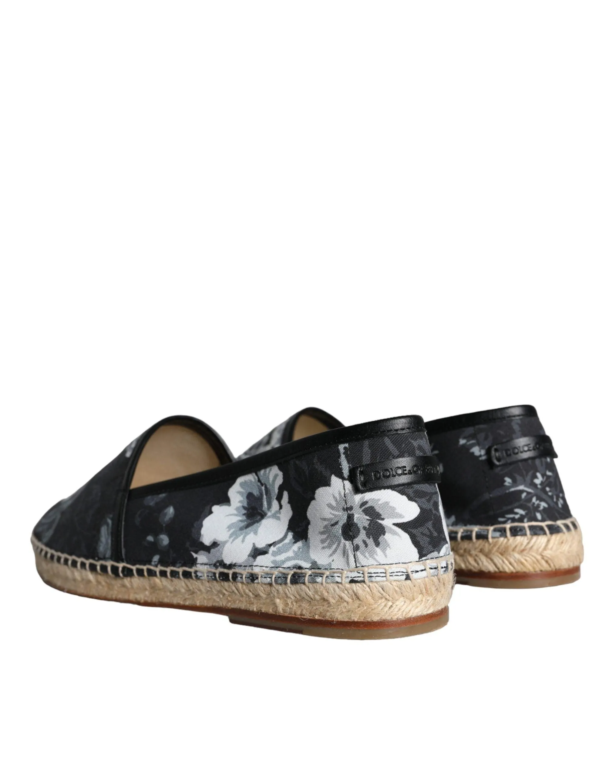 Dolce & Gabbana Black Floral Cotton Leather Espadrilles Sko