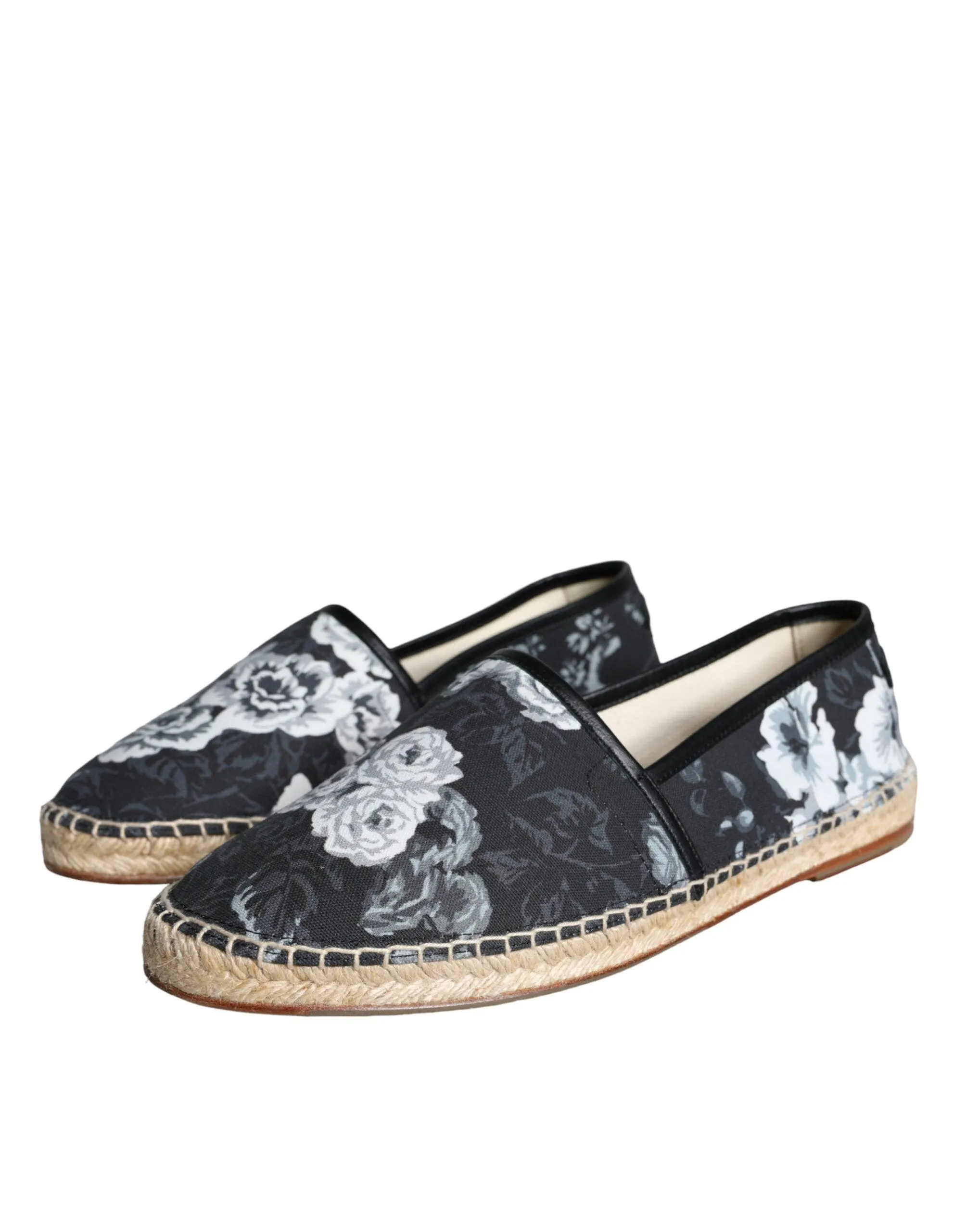 Dolce & Gabbana Black Floral Cotton Leather Espadrilles Sko