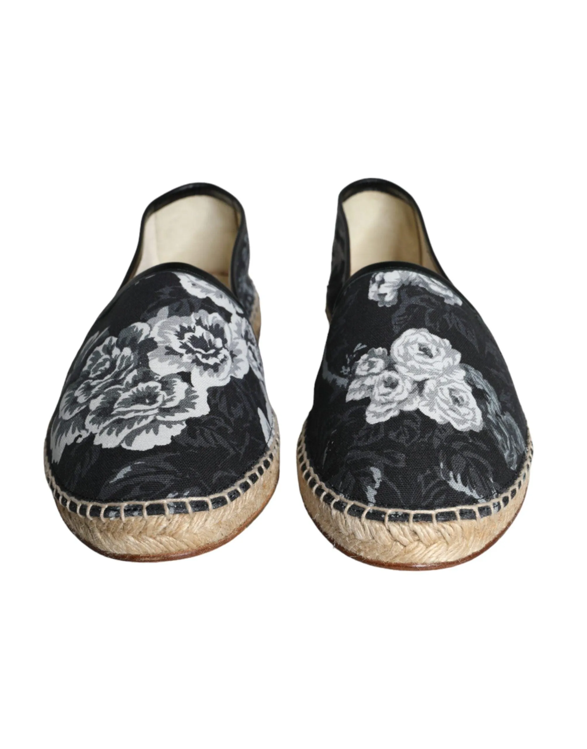 Dolce & Gabbana Black Floral Cotton Leather Espadrilles Sko
