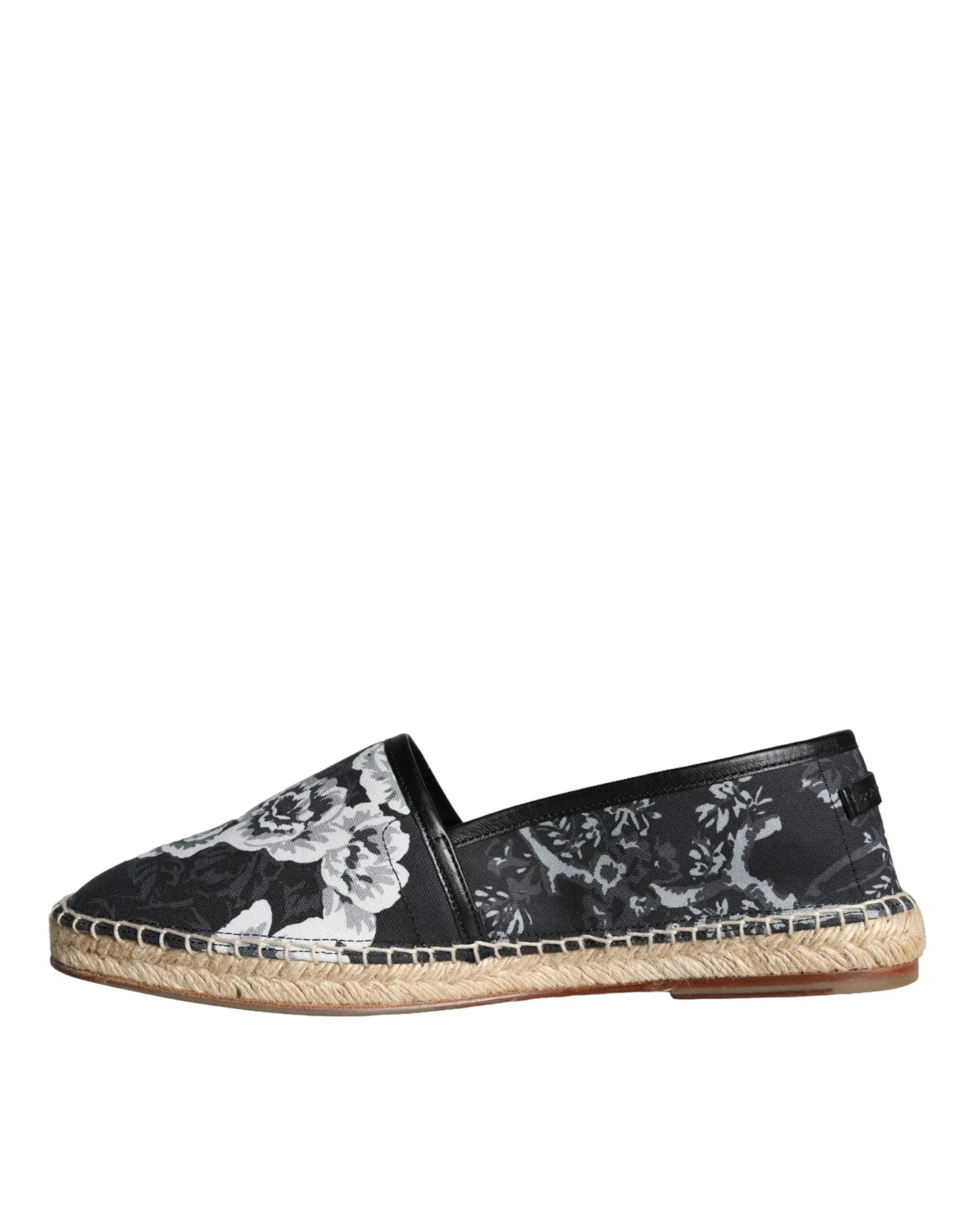 Dolce & Gabbana Black Floral Cotton Leather Espadrilles Sko