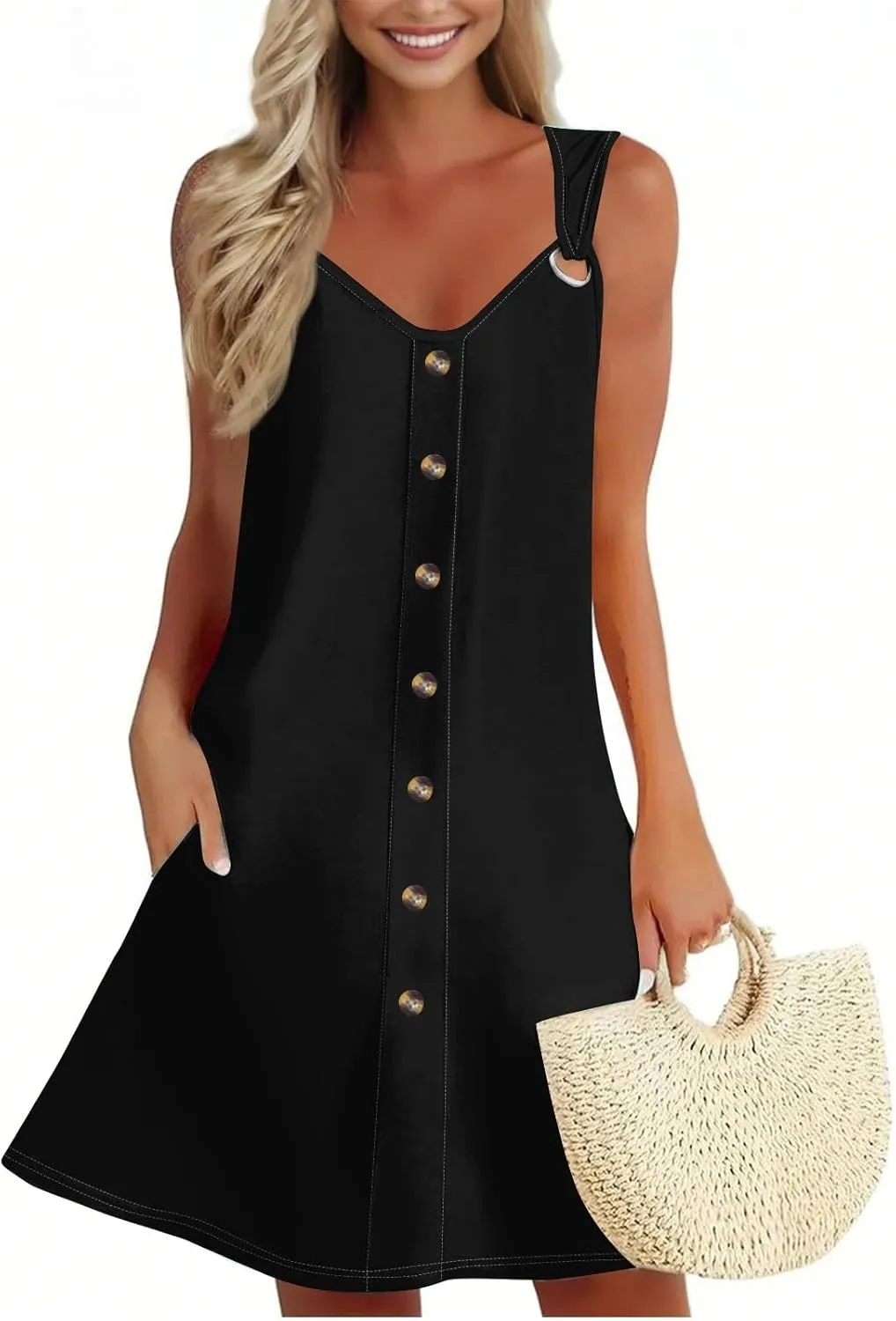 Dresses for Women 2025 Plus Size Mini Dresses Sexy Vacation Sleeveless v Neck Summer Clothes Sundress with Pockets
