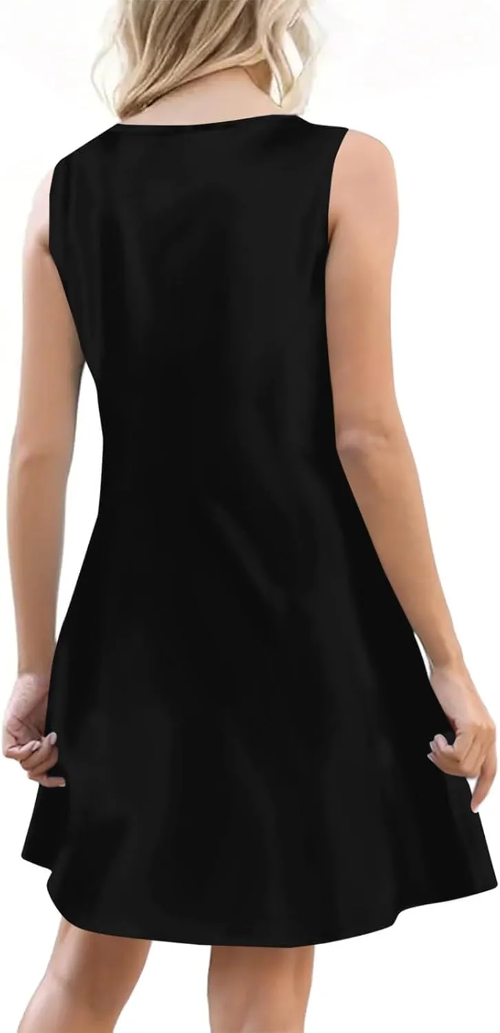 Dresses for Women 2025 Plus Size Mini Dresses Sexy Vacation Sleeveless v Neck Summer Clothes Sundress with Pockets