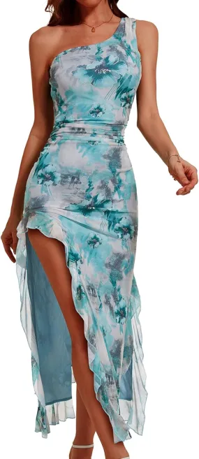 DRESSTELLS Women's Summer Maxi Bodycon Floral Tie Dye Mesh Wedding Guest Club Party Long Split Dresses 2025