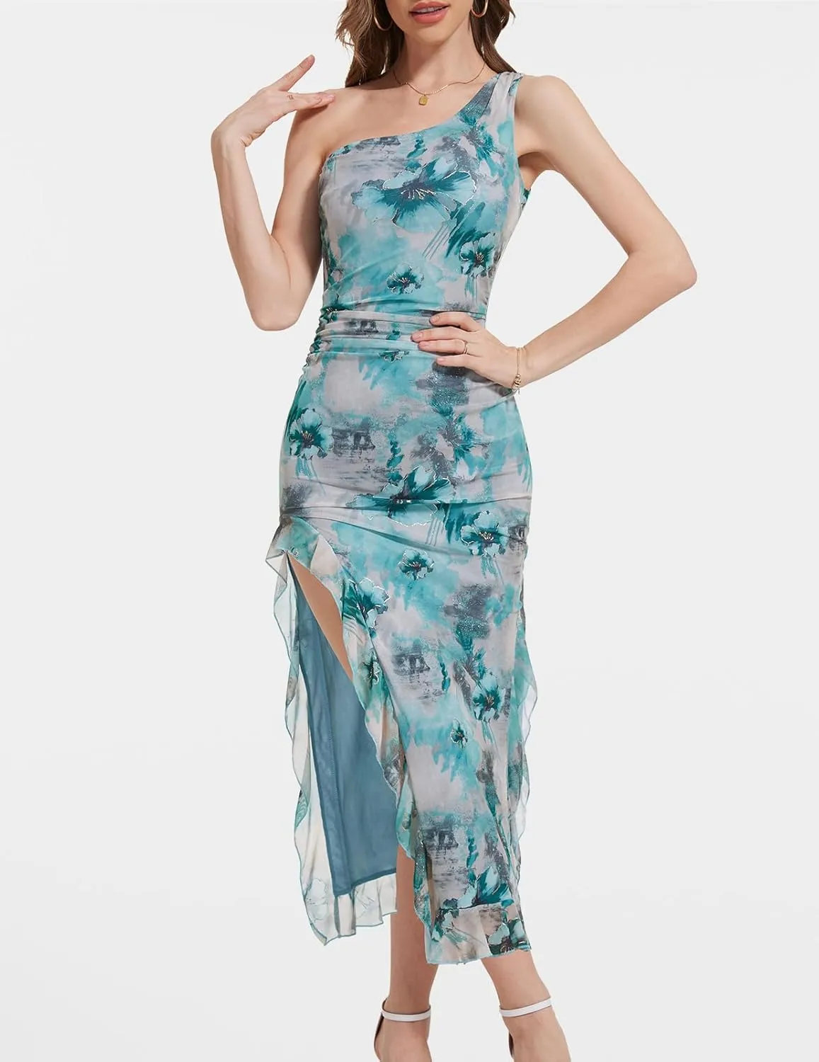 DRESSTELLS Women's Summer Maxi Bodycon Floral Tie Dye Mesh Wedding Guest Club Party Long Split Dresses 2025