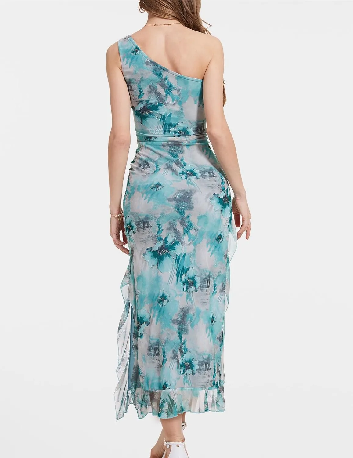 DRESSTELLS Women's Summer Maxi Bodycon Floral Tie Dye Mesh Wedding Guest Club Party Long Split Dresses 2025