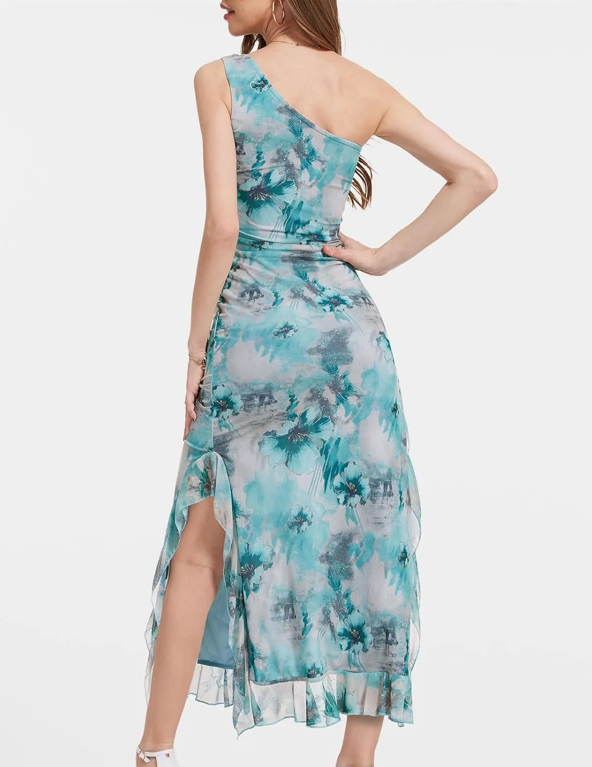 DRESSTELLS Women's Summer Maxi Bodycon Floral Tie Dye Mesh Wedding Guest Club Party Long Split Dresses 2025
