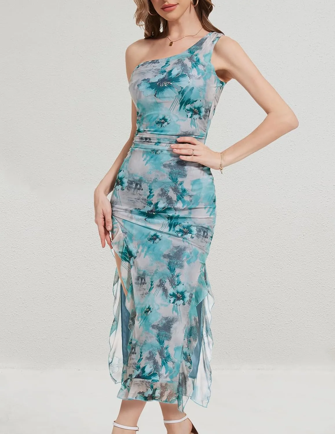 DRESSTELLS Women's Summer Maxi Bodycon Floral Tie Dye Mesh Wedding Guest Club Party Long Split Dresses 2025
