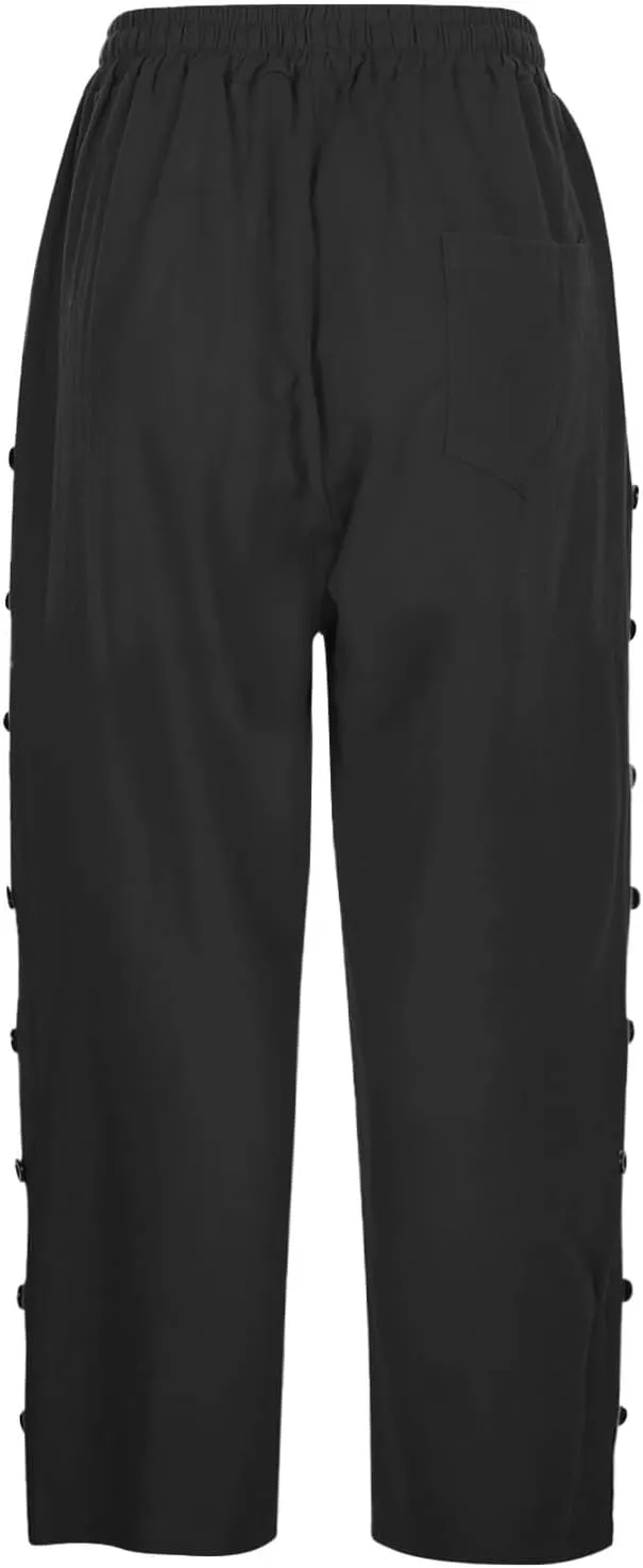 fanmpghleoo Linen Capris for Women Cropped Drawstring Linen Striped Pants Loose Fit Comfy Wide Leg Lounge Pants with Pockets
