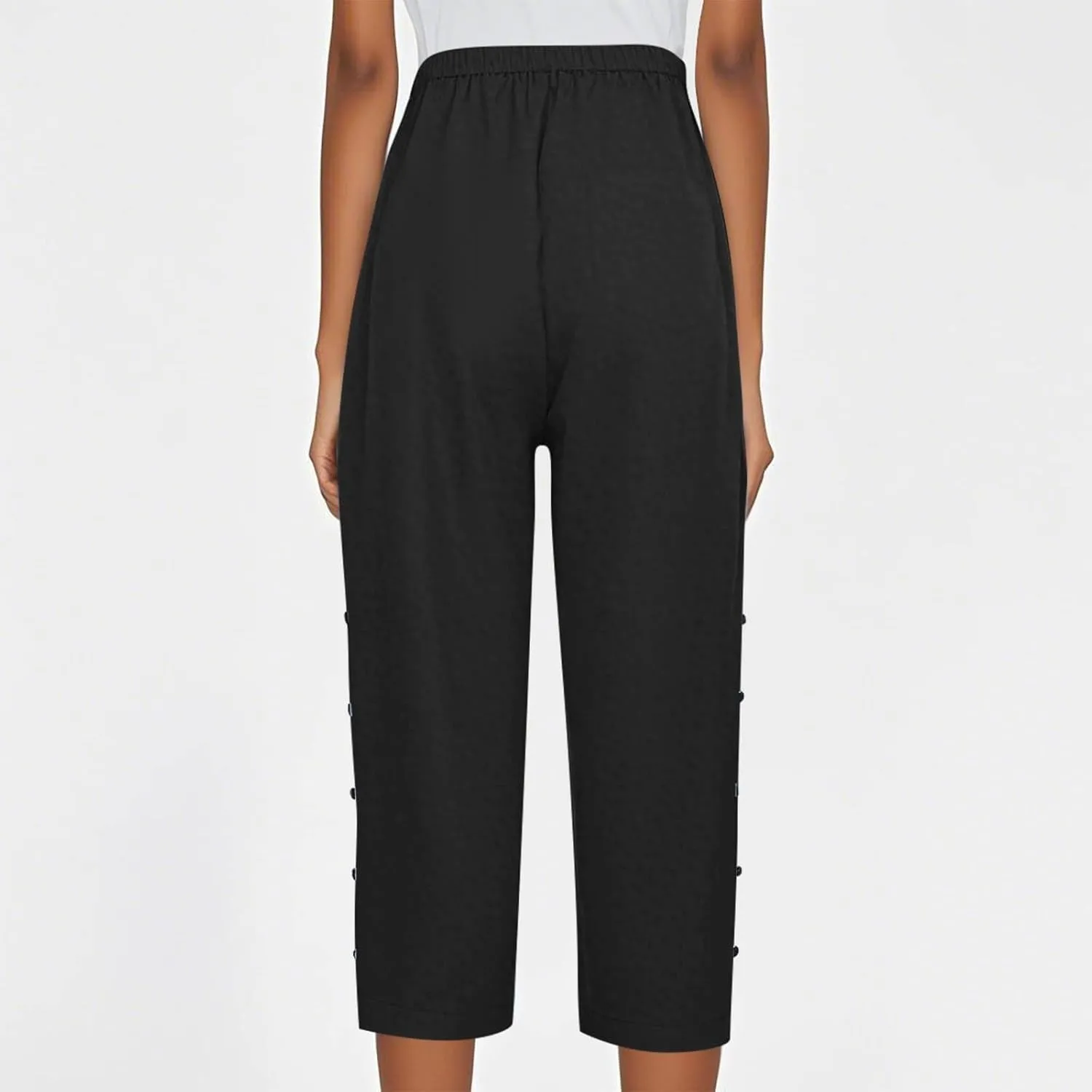 fanmpghleoo Linen Capris for Women Cropped Drawstring Linen Striped Pants Loose Fit Comfy Wide Leg Lounge Pants with Pockets