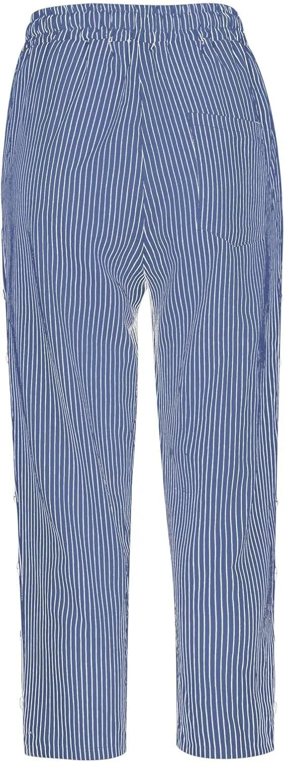 fanmpghleoo Linen Capris for Women Cropped Drawstring Linen Striped Pants Loose Fit Comfy Wide Leg Lounge Pants with Pockets