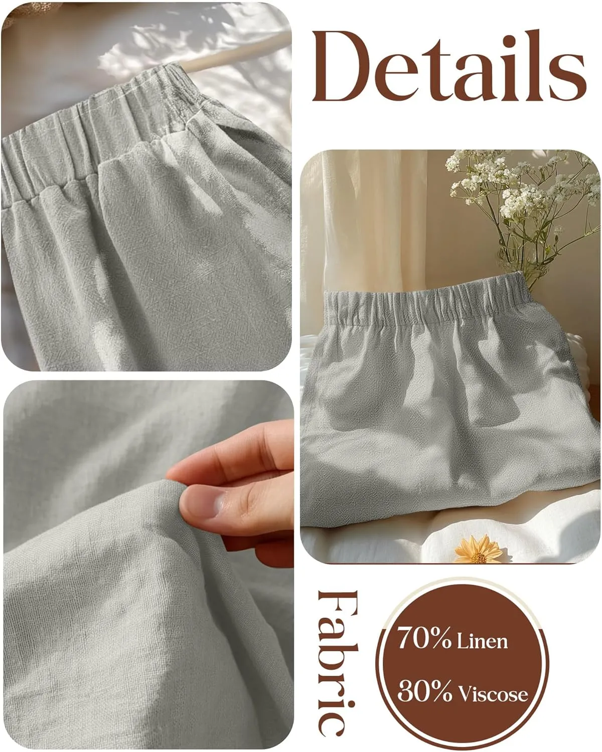 Ficerd 3 Pack Women's Casual Linen Shorts,Pleated High Waist Wide Leg Summer Elastic Comfy Trendy Shorts with Pockets