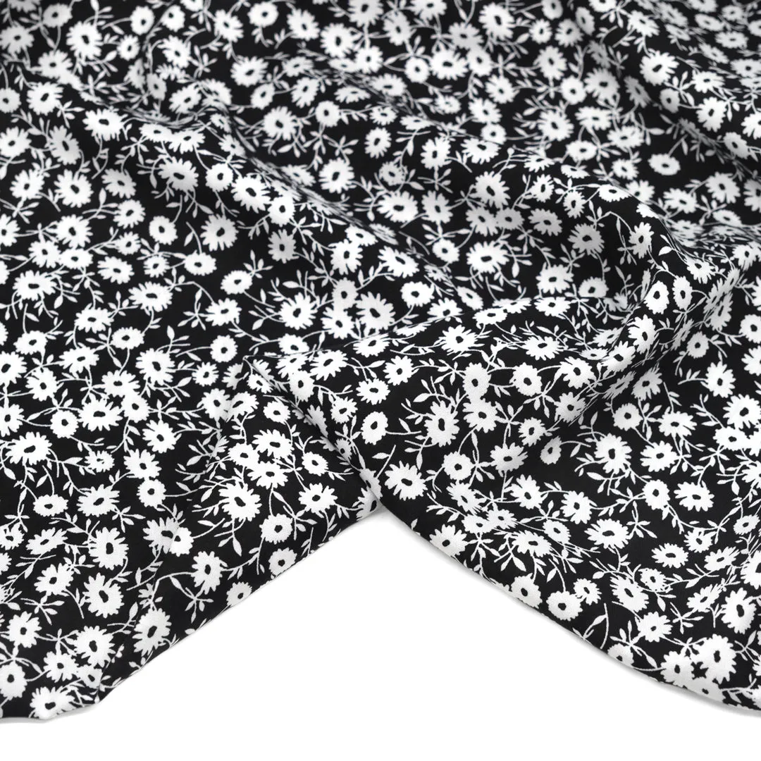 Field of Daisies Rayon Voile - Black/White