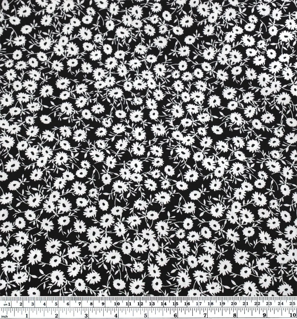 Field of Daisies Rayon Voile - Black/White