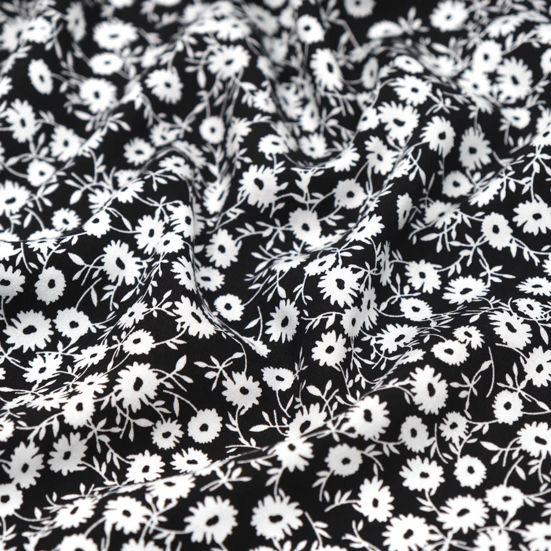 Field of Daisies Rayon Voile - Black/White