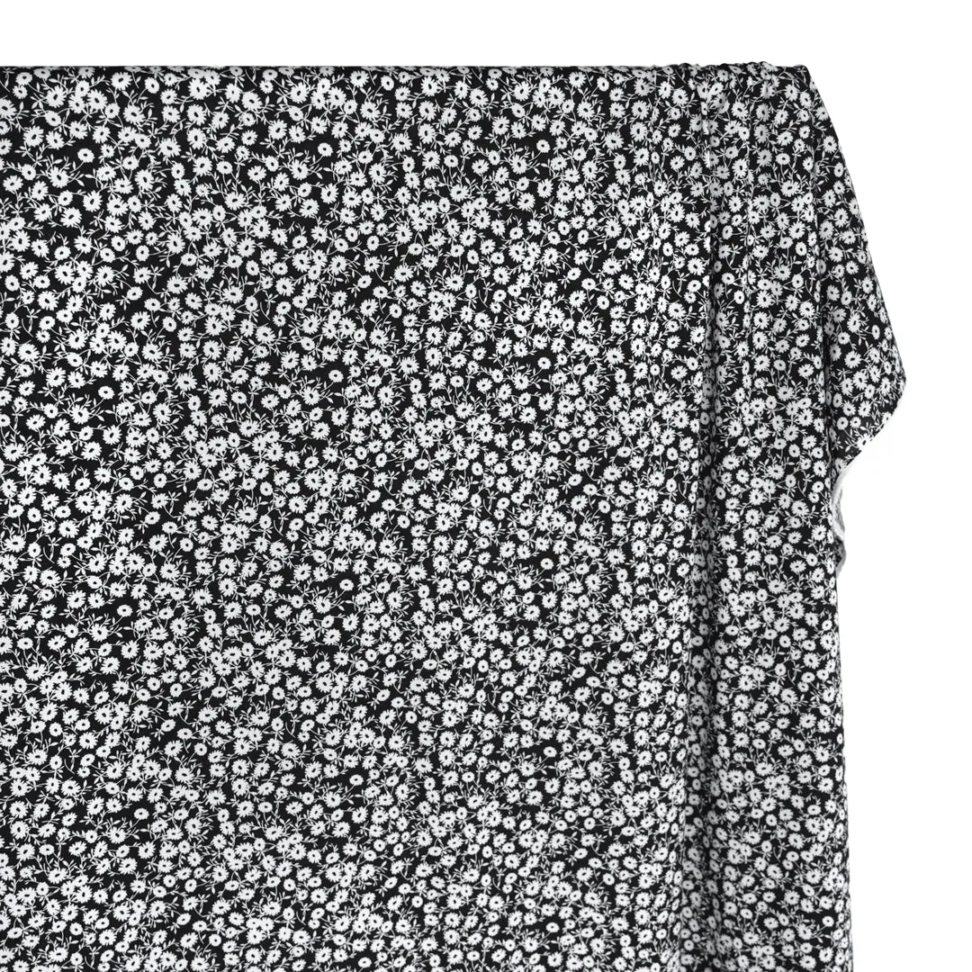 Field of Daisies Rayon Voile - Black/White