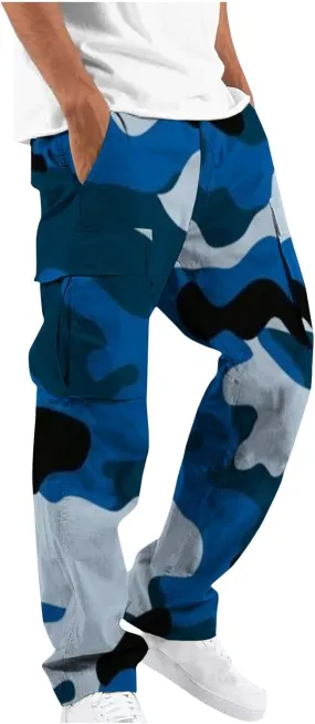 Finelylove Cargo Pants for Men Relaxed Fit Casual Camo Pants Lightweight Straight Cargo Sweatpants Outdoor Hiking Jogger