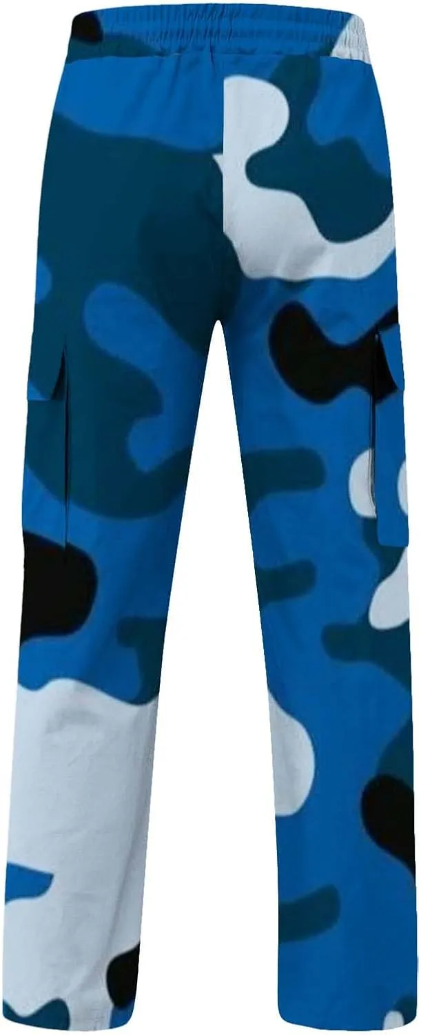 Finelylove Cargo Pants for Men Relaxed Fit Casual Camo Pants Lightweight Straight Cargo Sweatpants Outdoor Hiking Jogger