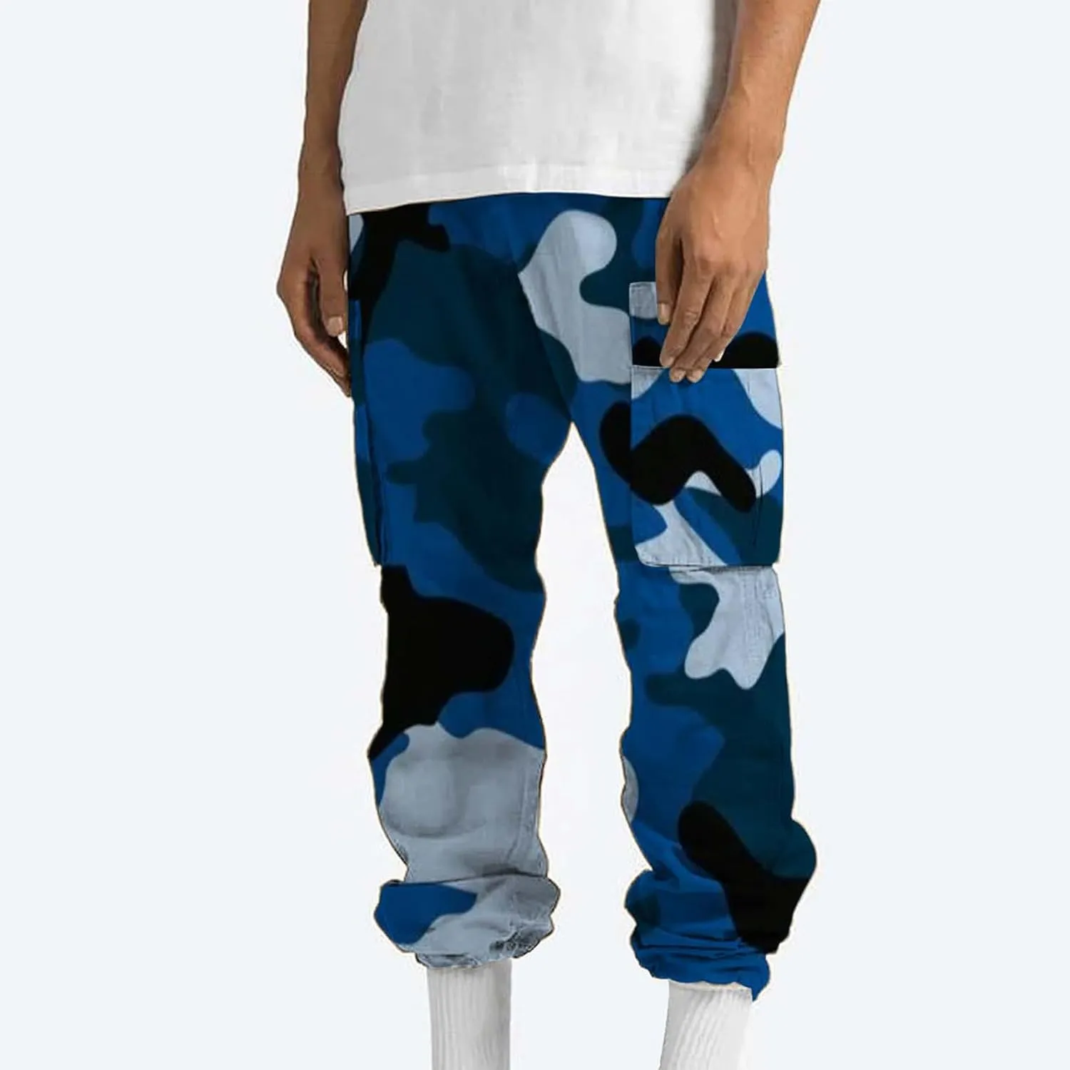 Finelylove Cargo Pants for Men Relaxed Fit Casual Camo Pants Lightweight Straight Cargo Sweatpants Outdoor Hiking Jogger