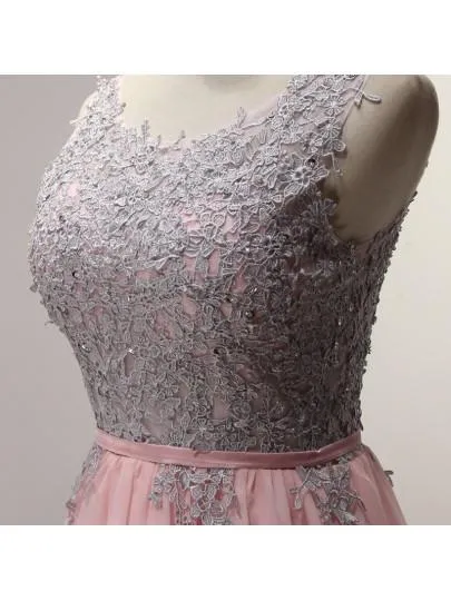 Flowy Pink A-line Lace Chiffon Homecoming Dress