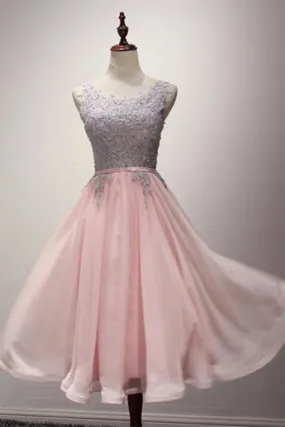 Flowy Pink A-line Lace Chiffon Homecoming Dress
