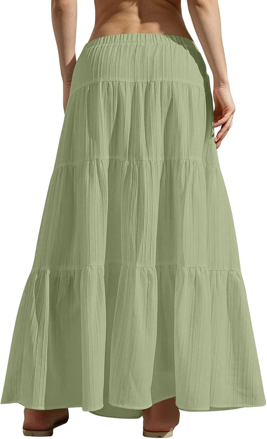 hlysgo Beach Skirts for Women Casual Loose Fit Drawstring Waist Peplum Maxi Skirt 2025 Summer Boho Tiered Vacation Skirts