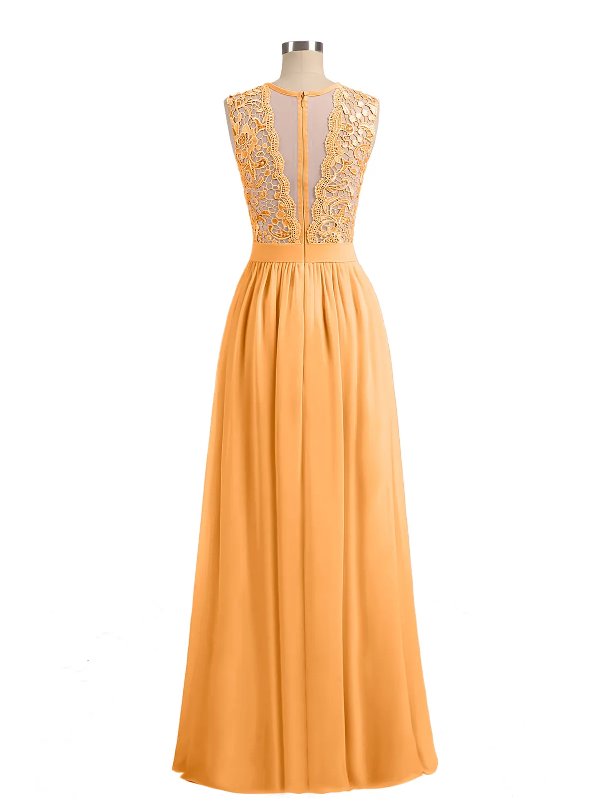 Illusion Neck Chiffon and Lace Dresses Tangerine