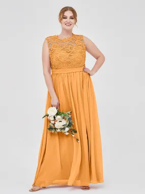 Illusion Neck Chiffon and Lace Dresses Tangerine