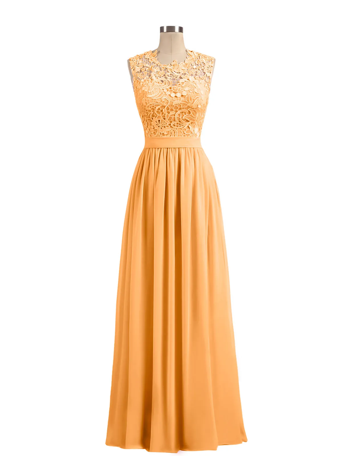 Illusion Neck Chiffon and Lace Dresses Tangerine
