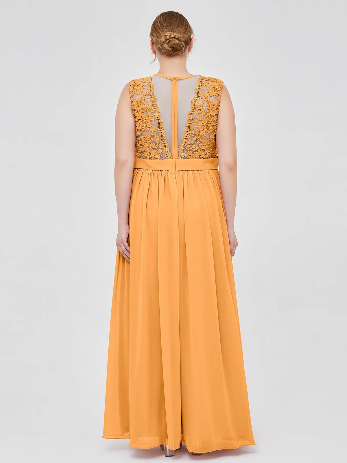 Illusion Neck Chiffon and Lace Dresses Tangerine