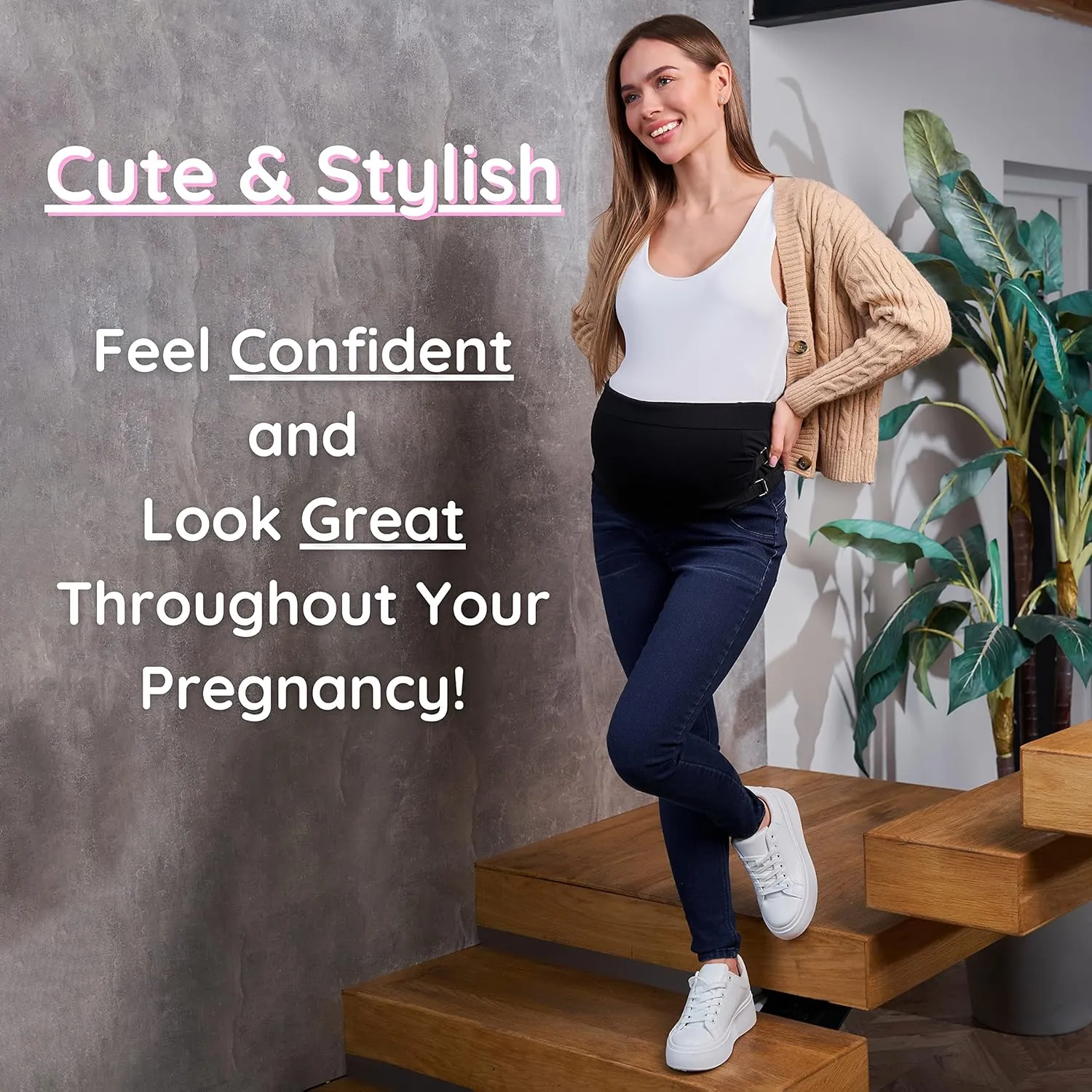 JOHNNY'S MAMA Maternity Jeans Over The Belly - Comfortable Pregnancy Jeans for Women with Integrated Belly Support Band